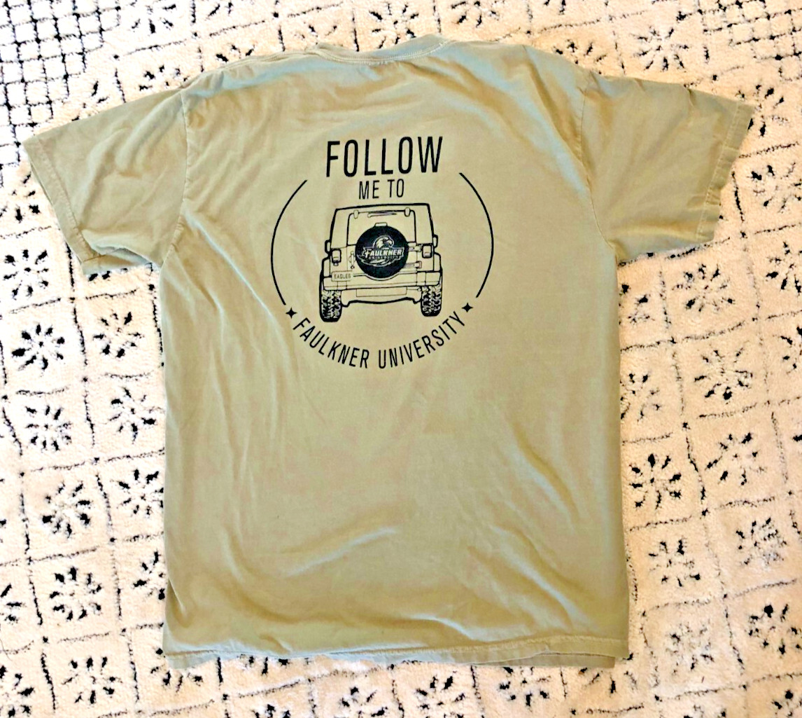 Comfort Colors Distressed T-Shirt Size XL/TG/EG “Faulkner University” Green,