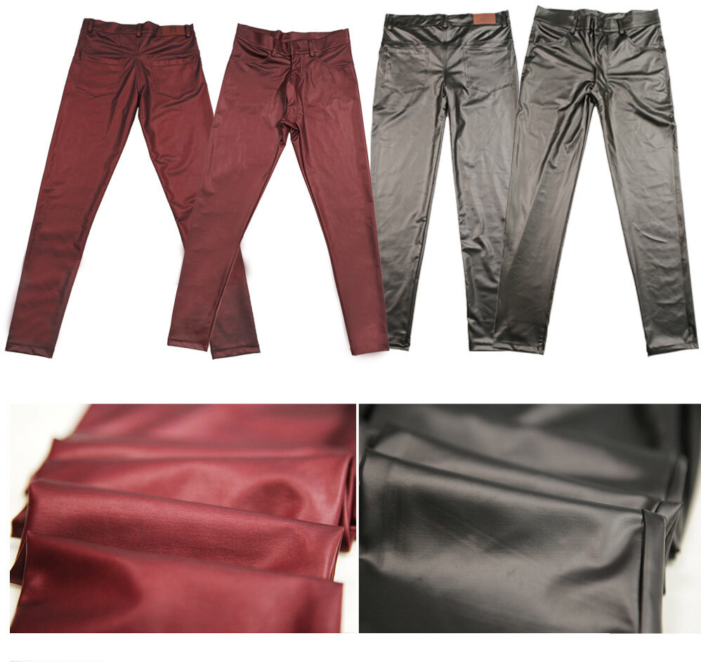 Men’s Soft PU Faux Leather Slim Fit Trousers Long Pants Stretchy Tight Leggings