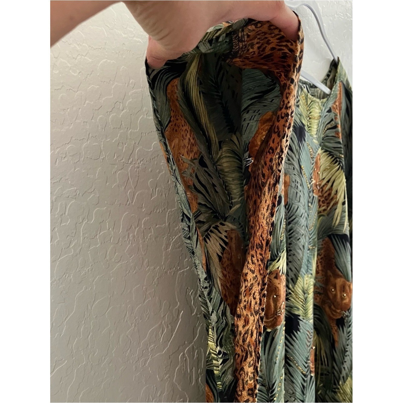 B.O.P Women’s Jungle Leopard Print Caftan Poncho Top 4X Beaded Rayon Boho