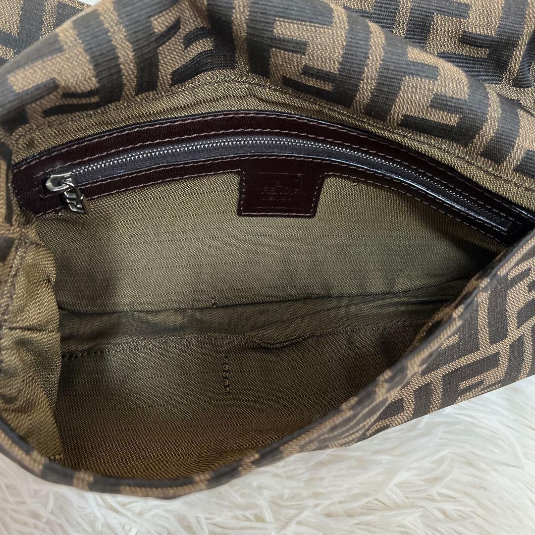 FENDI Mamma Bucket Zucca FF Canvas Leather Shoulder Bag Brown Pre-Owned Women