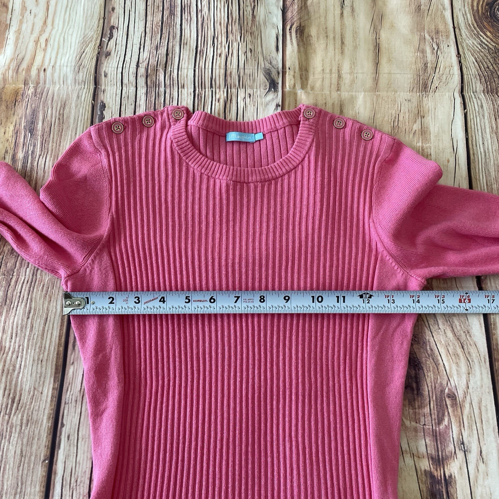 J Mclaughlin Pink Knit Sweater Womens Size XS ribbed Seaspray Buttons