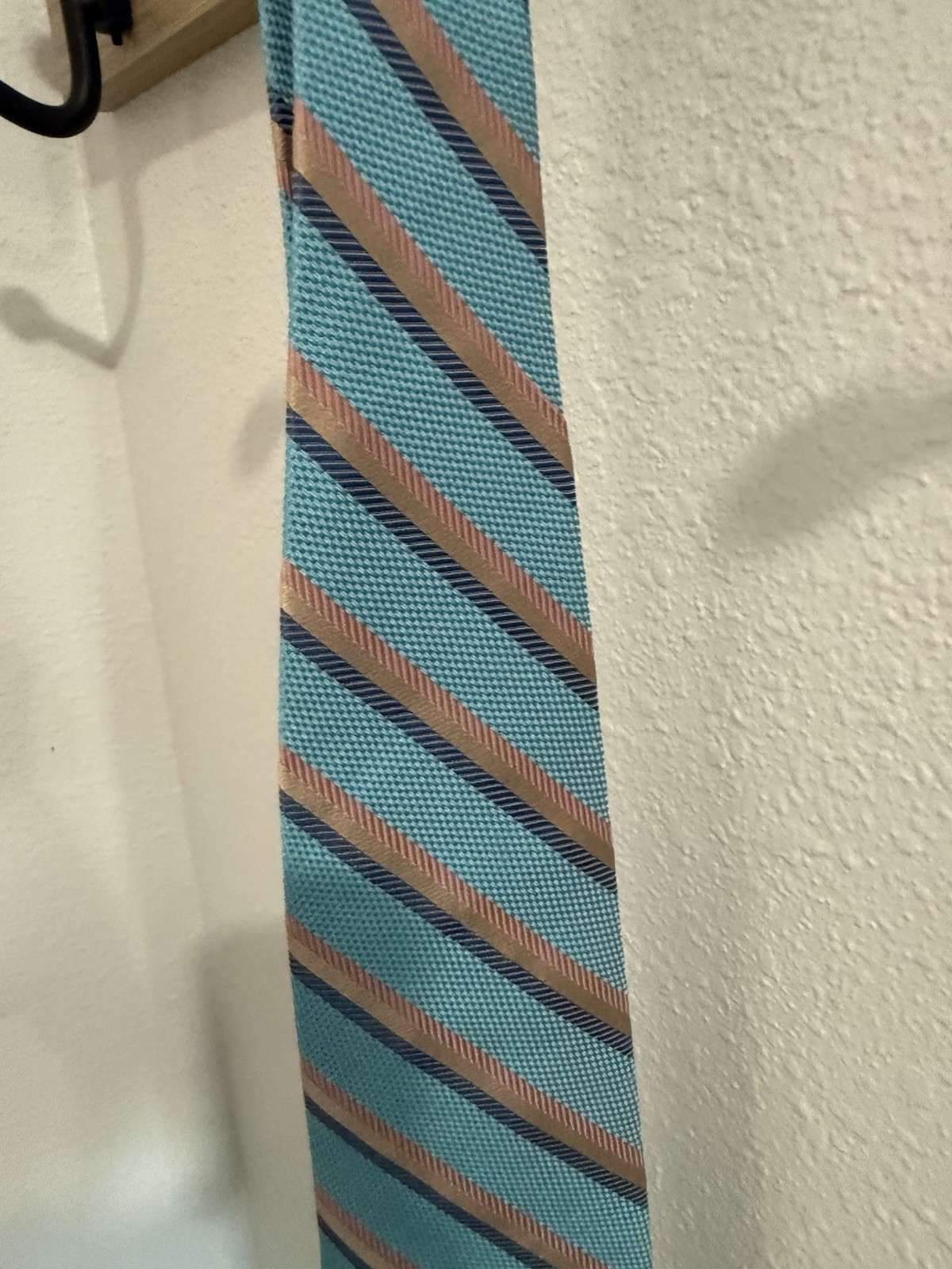 Tom James Corporate Image Silk TieMens Turquoise Blue Pink Stripe Excellent