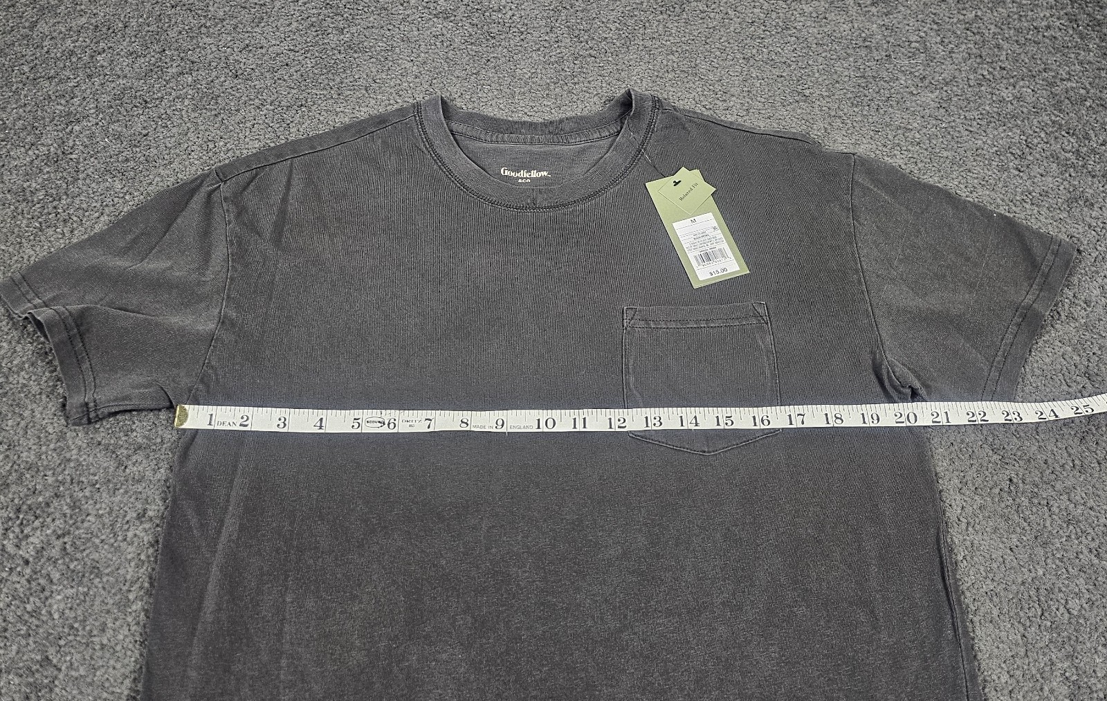 Men’s Crew Neck T Shirt 2 PK Medium Black Charcoal Pocket Relaxed Fit Goodfellow