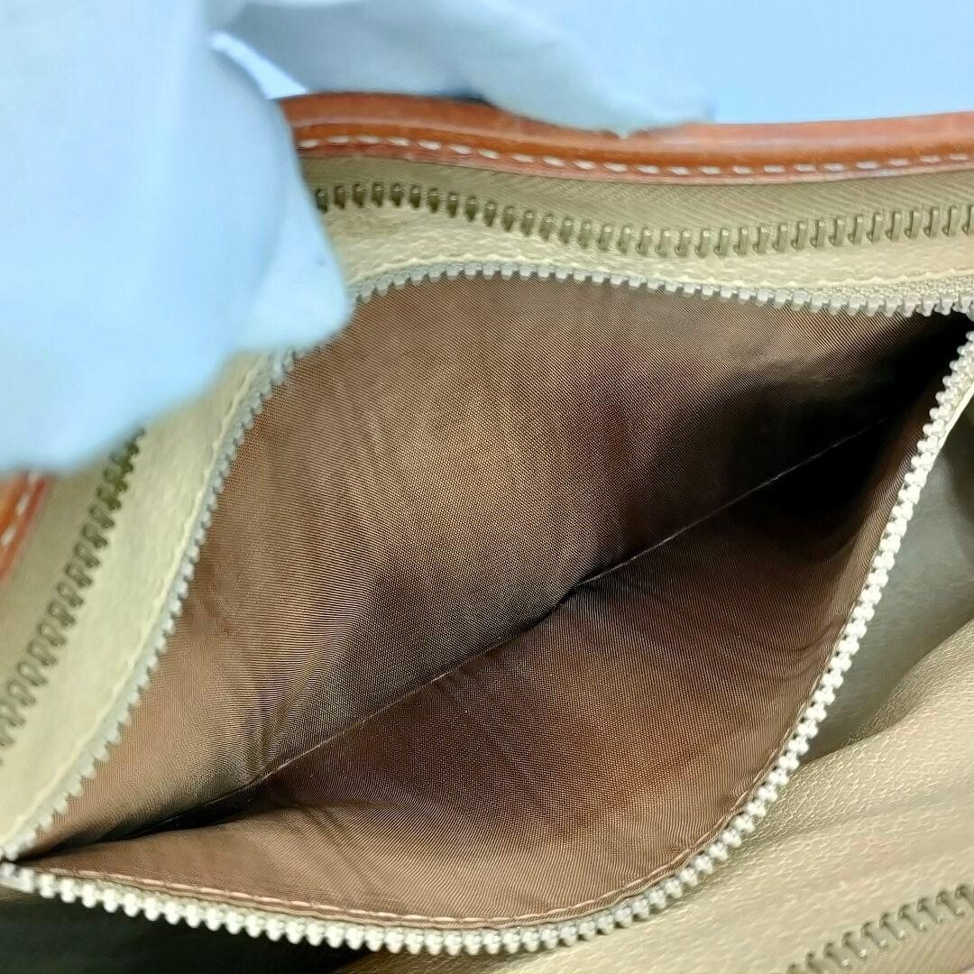 CELINE Macadam Vintage Brown Leather Clutch Bag Unisex Gold Zip From Japan