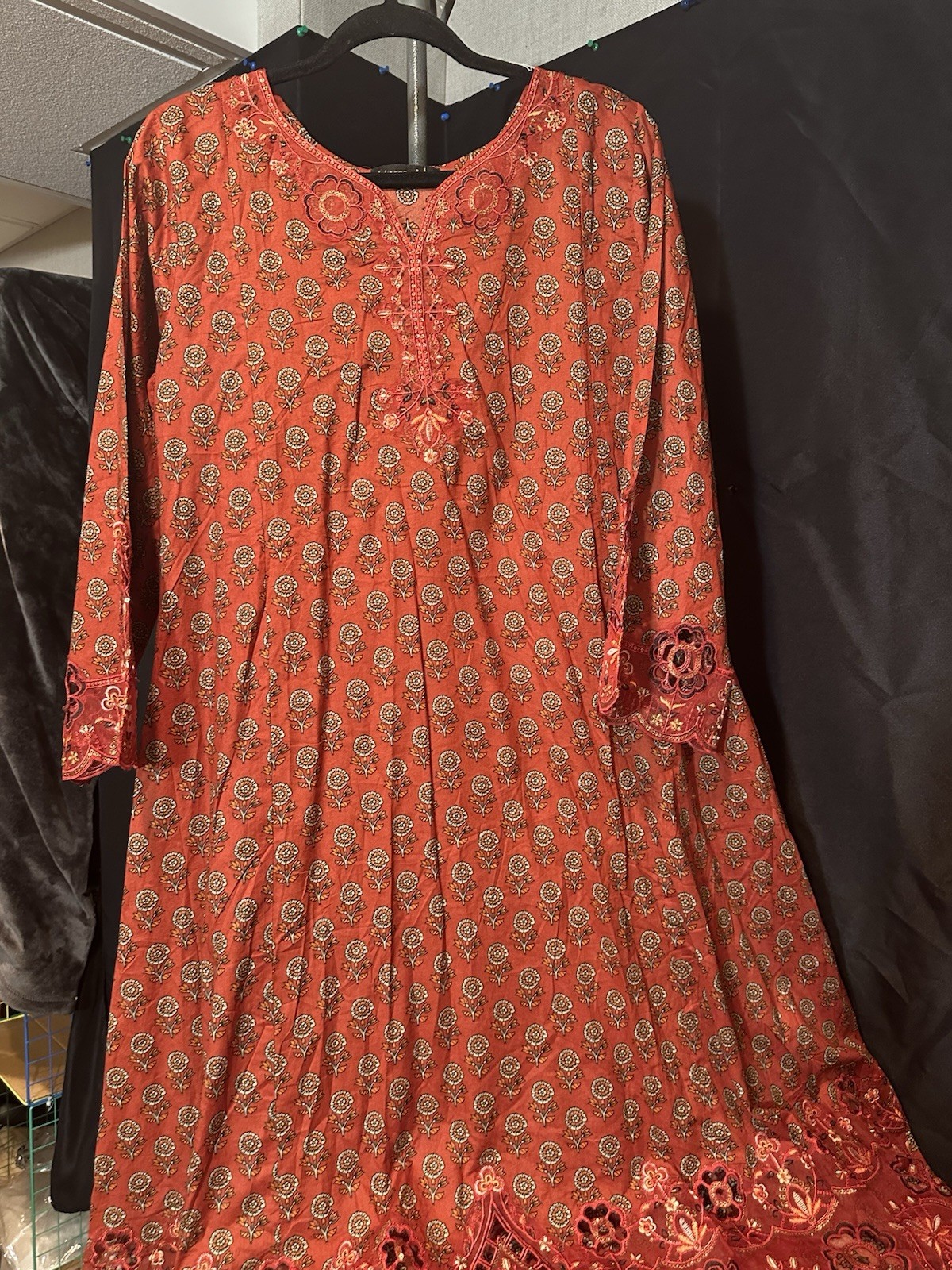 Bin Saeed Lawn Cotton 3 Pc Suit-premium Cut Work Emb- Aline Style-M & L – $44