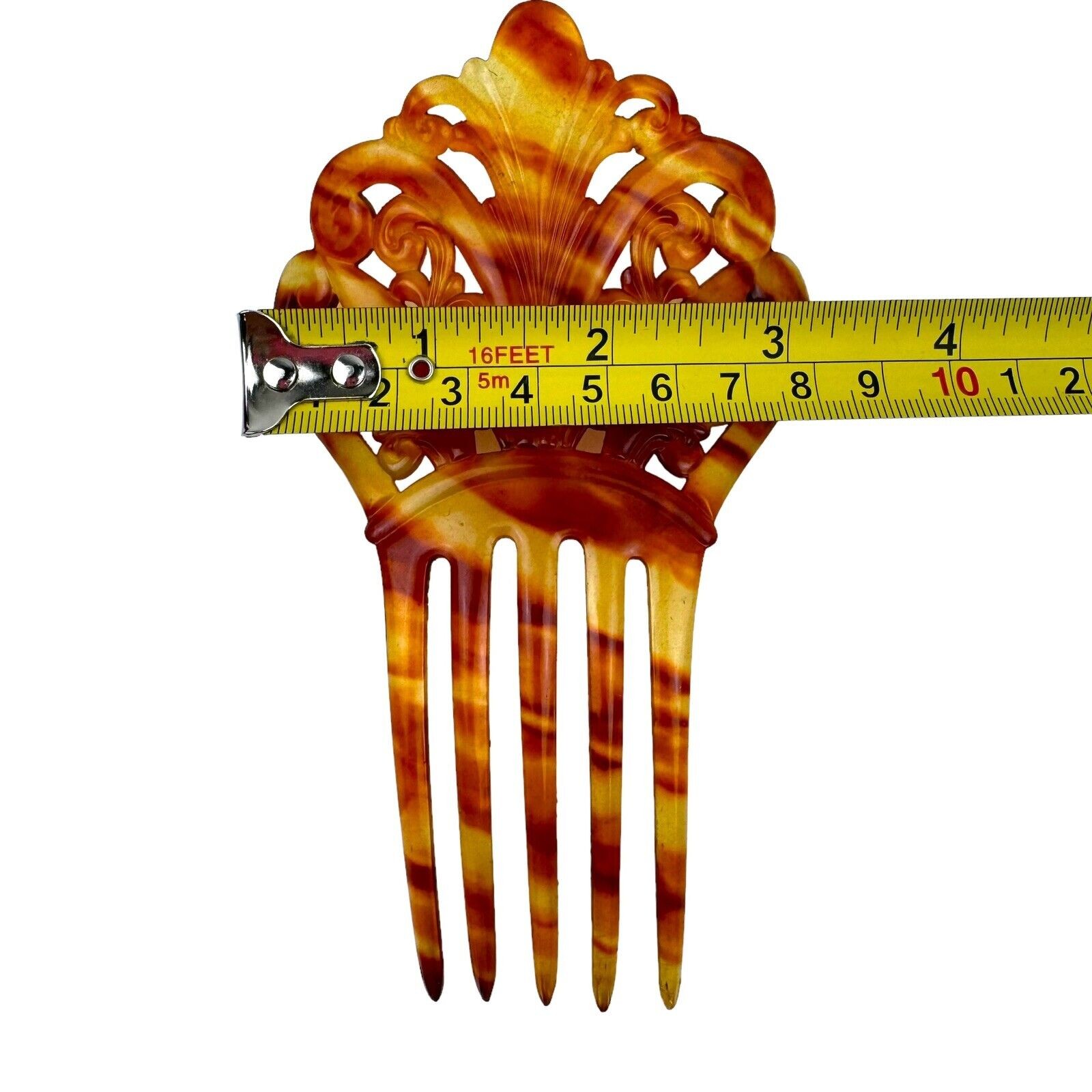 Celluloid Hair Comb Art Deco Tortoiseshell Amber 5 Tooth Vintage