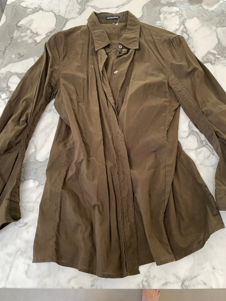 ANN DEMEULEMEEESTER WOMENS BLOUSE SHIRT 100% COTTON 40 M SHIRRED SLEEVES VINTAGE