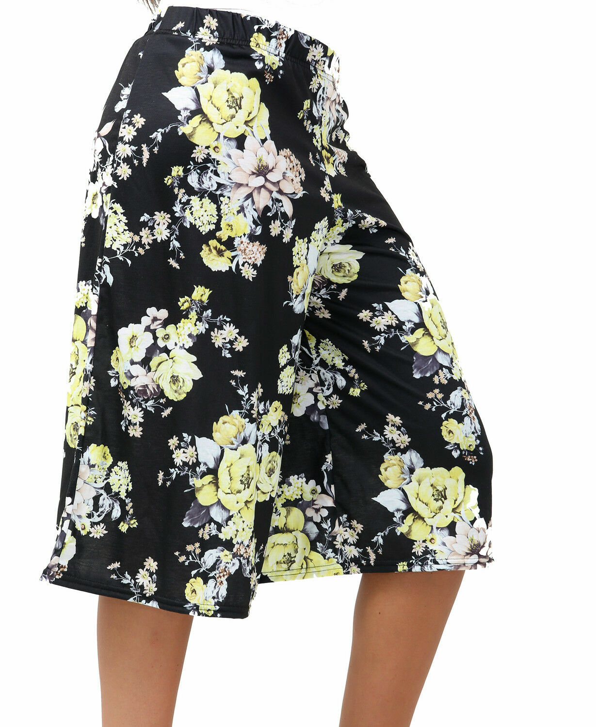Womens Plus Size Floral Print Shorts Elasticated Stretch Waist Baggy Culottes