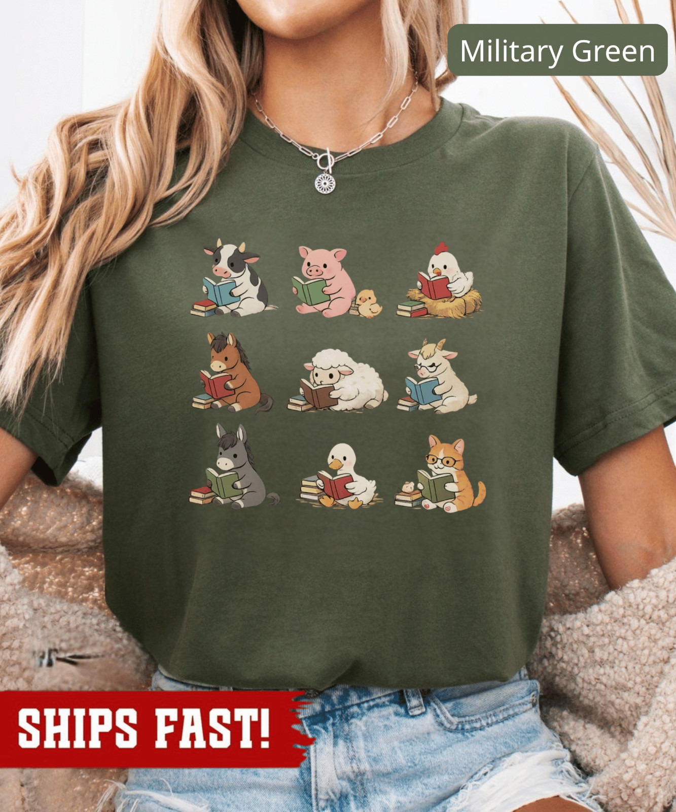 Farm Animals Reading Shirt, Book Lover Farm Tee, Cute Animal shirt, Teacher Libr
