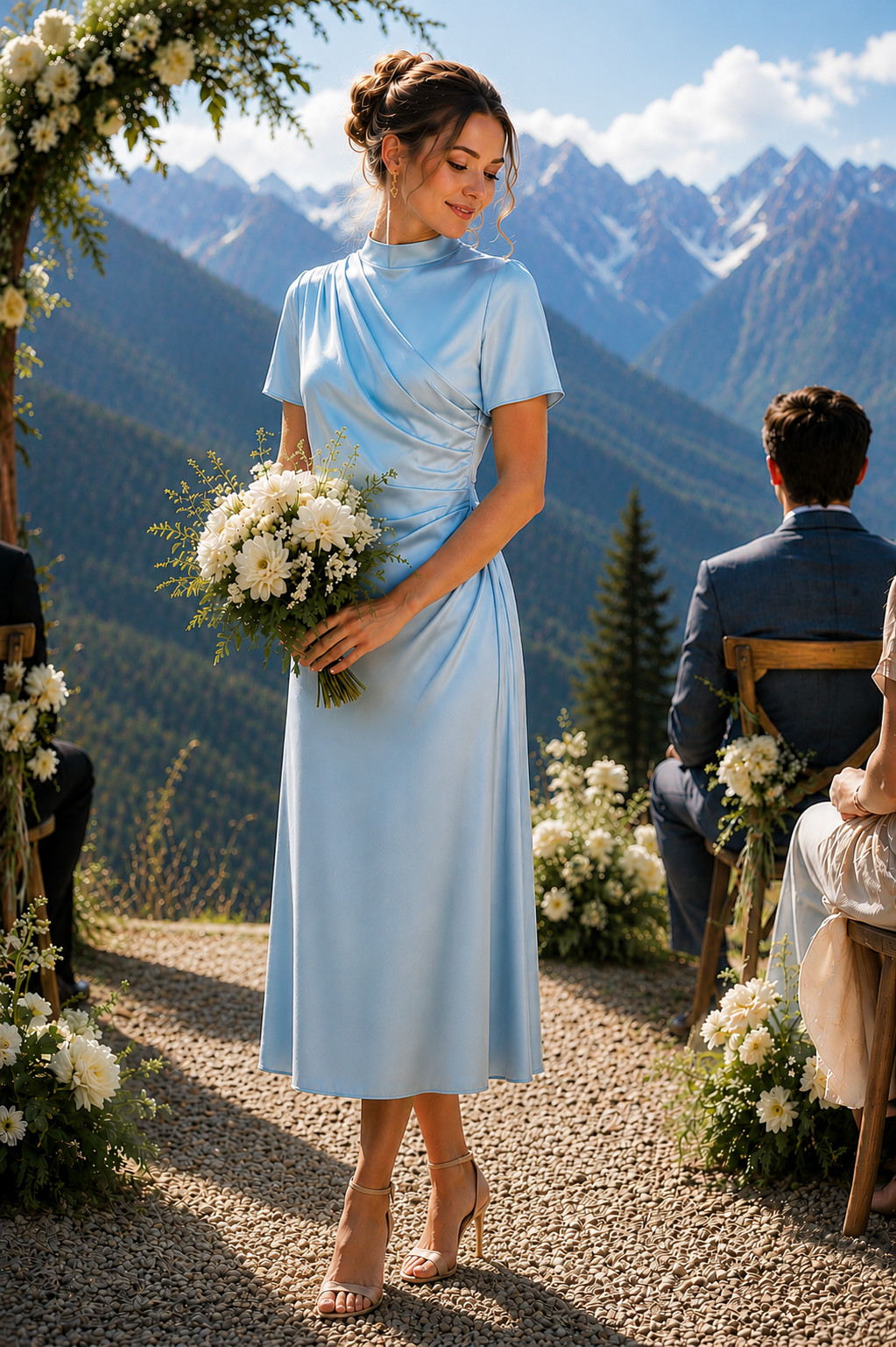 QUIZ Powder Blue Satin Midi Dress Sz 12 – Cape Back – Wedding Guest – Party NWT