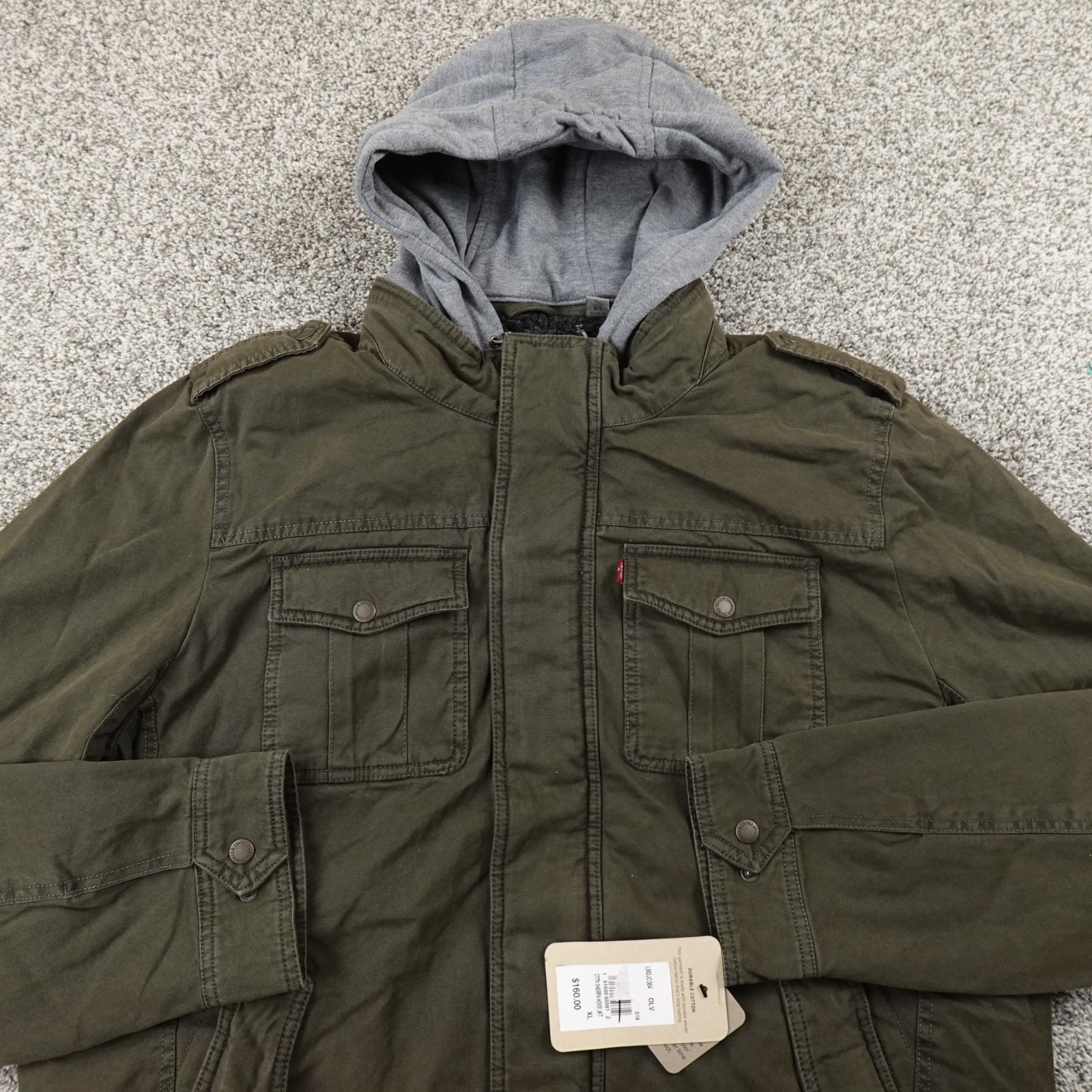 NEW Levis Jacket Mens XL Green Hooded Sherpa Lined Field Coat Utility Canvas