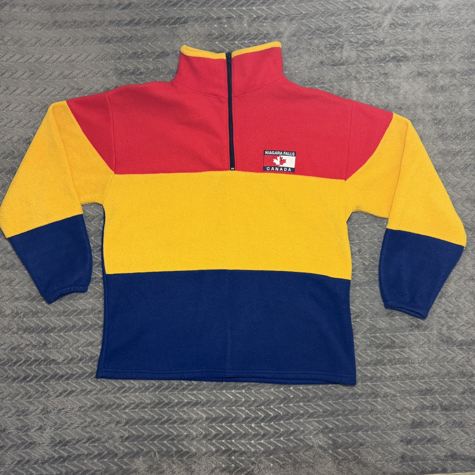 Vintage Niagara Falls Canada Jacket Men Small Color Block 90s Fleece Quarter Zip