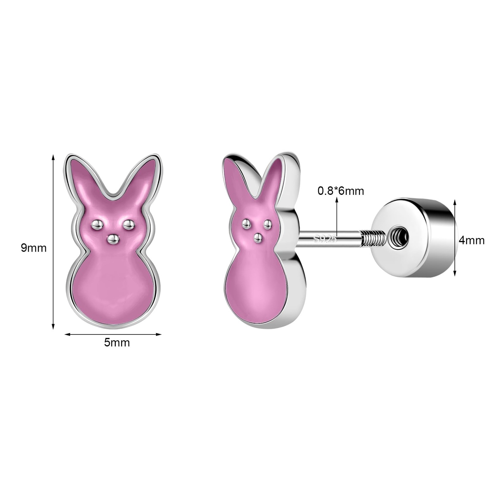 AOEDEJ Bunny Earrings Sterling Silver Cute 0.8cm x 6mm, Silver-Pink-bunny