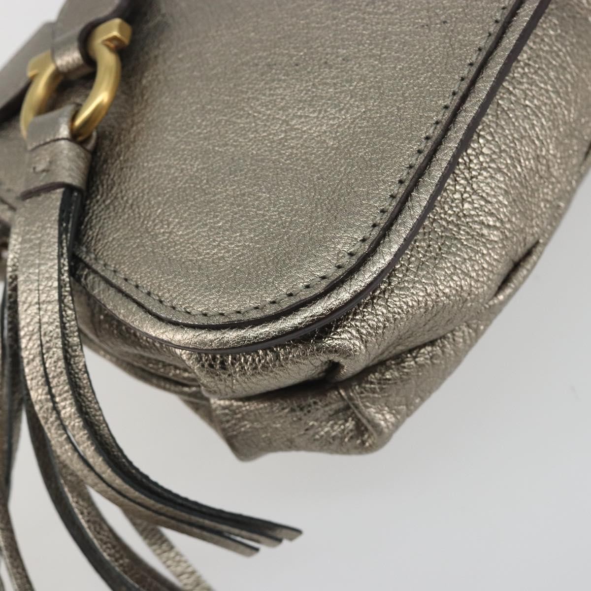 Salvatore Ferragamo Gancini Shoulder Bag Leather Silver Gold Auth 196304A
