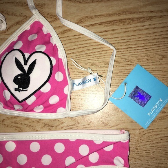 New Womens 2pc Super Sexy Playboy Polka Dot Thong Swimsuit Bikini Size Large