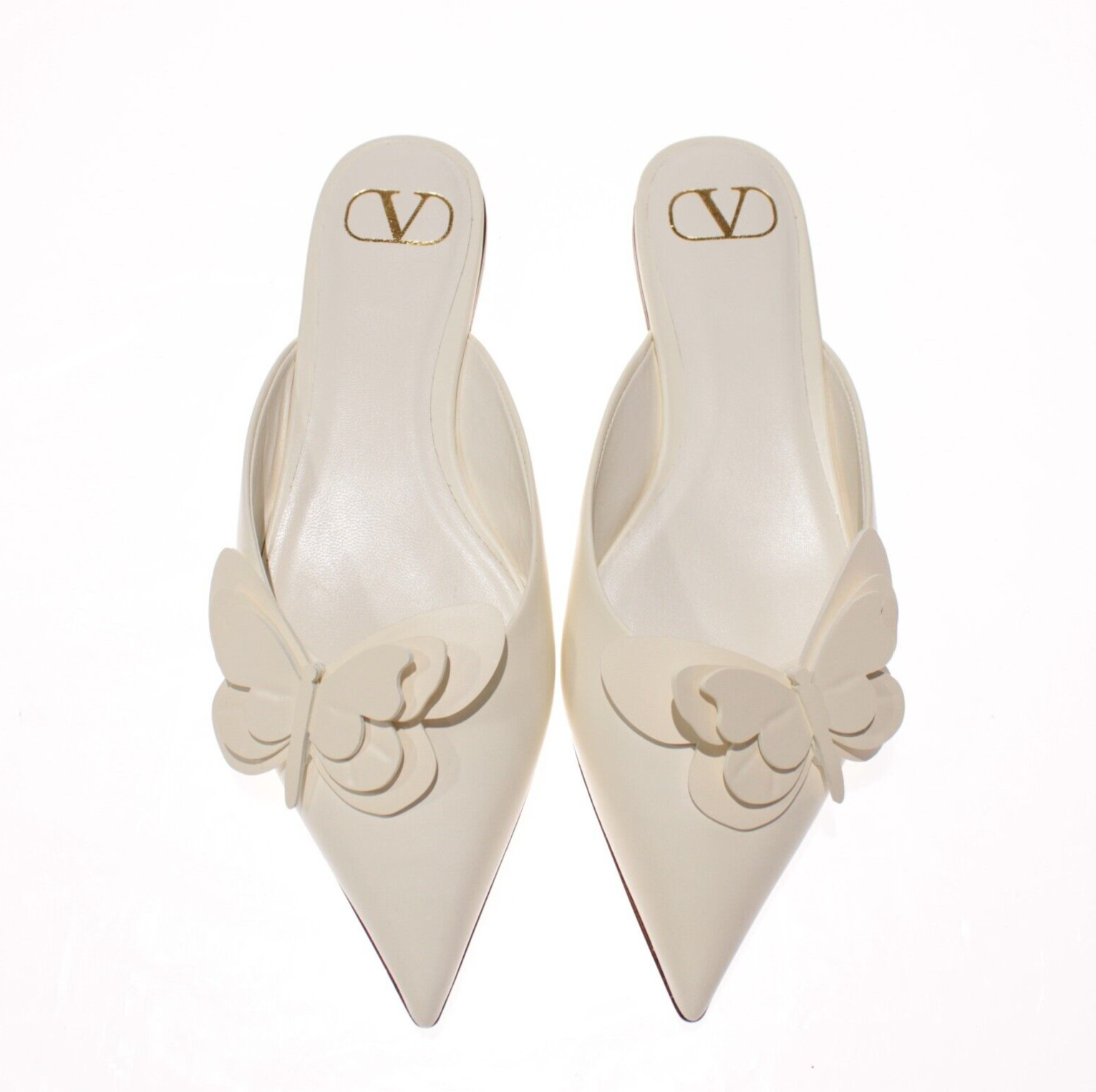 Valentino NWT Flat Slilp-On Mules w/ Butterflies Size 37 (US 7) Solid Ivory