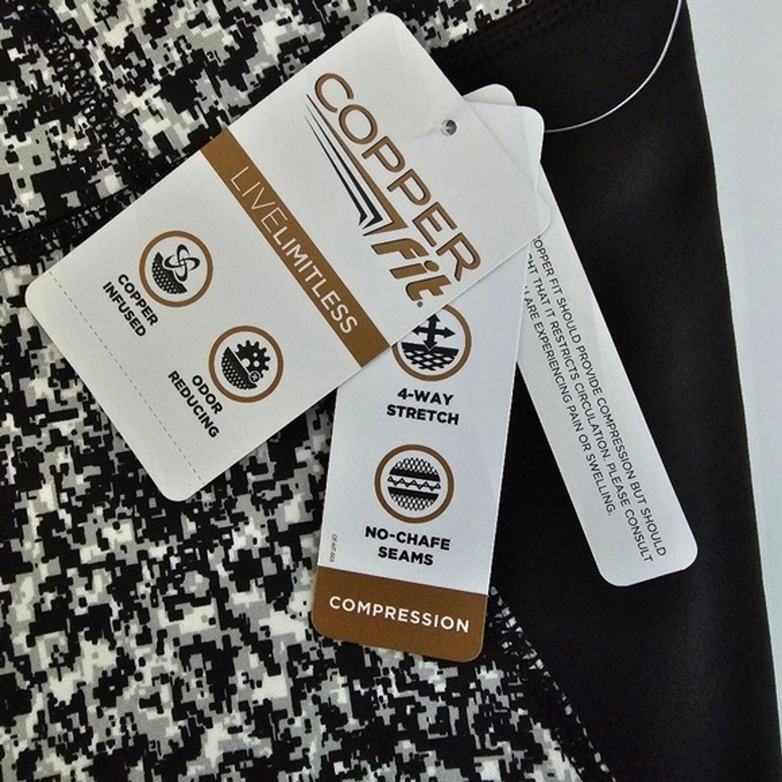 Copper Fit Athletic Leggings Size M Black White Gray Compression Gym Yoga NEW