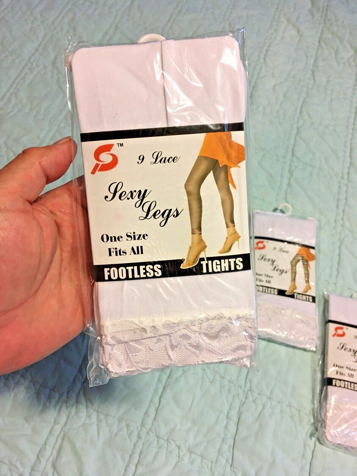 3 NEW PAIR SEXY LEGS LACE CUFF WHITE FOOTLESS TIGHTS FITS 4’10”-5’9” 100-165 LBS