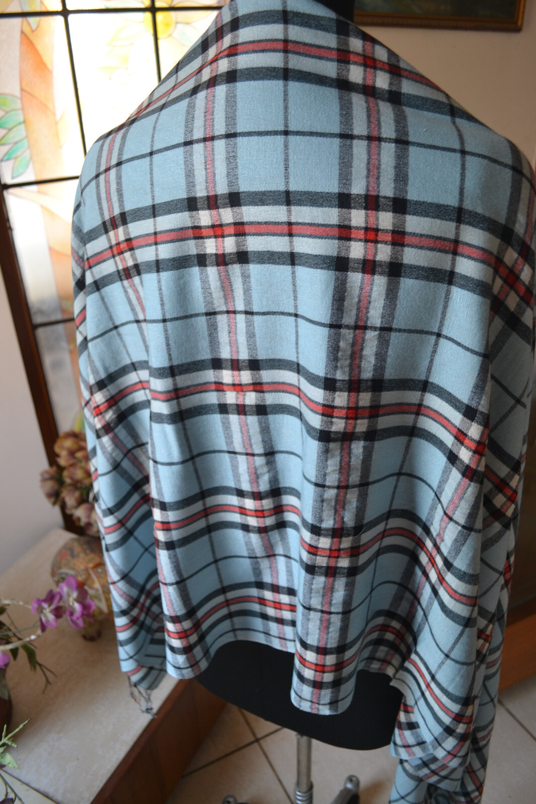 LARGE SIZE THROW CHECK PASHMINA~Silk CASHMERE PLAID ~ 5 DESIGNS CHOICE