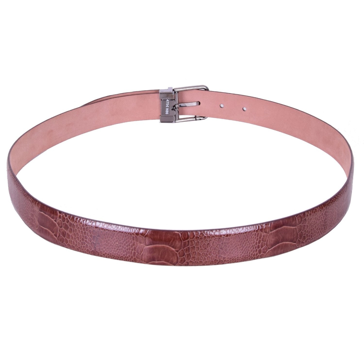 DOLCE & GABBANA Ostrich Leather Belt with Roller Buckle Brown