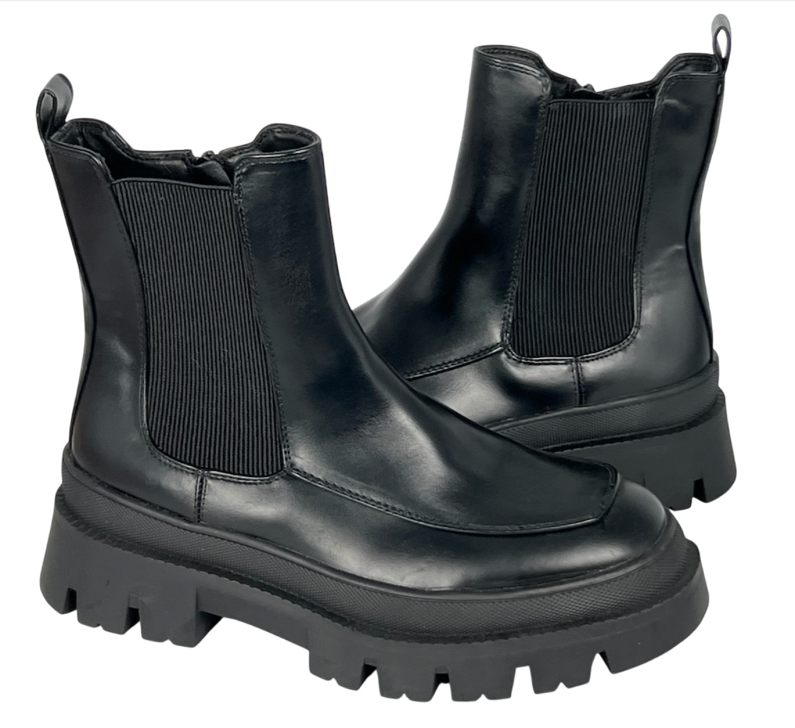 NEW LANE BRYANT BLACK ELASTIC GORE SUPER LUG PULL ON PLATFORM BOOTIE BOOTS 8.5W