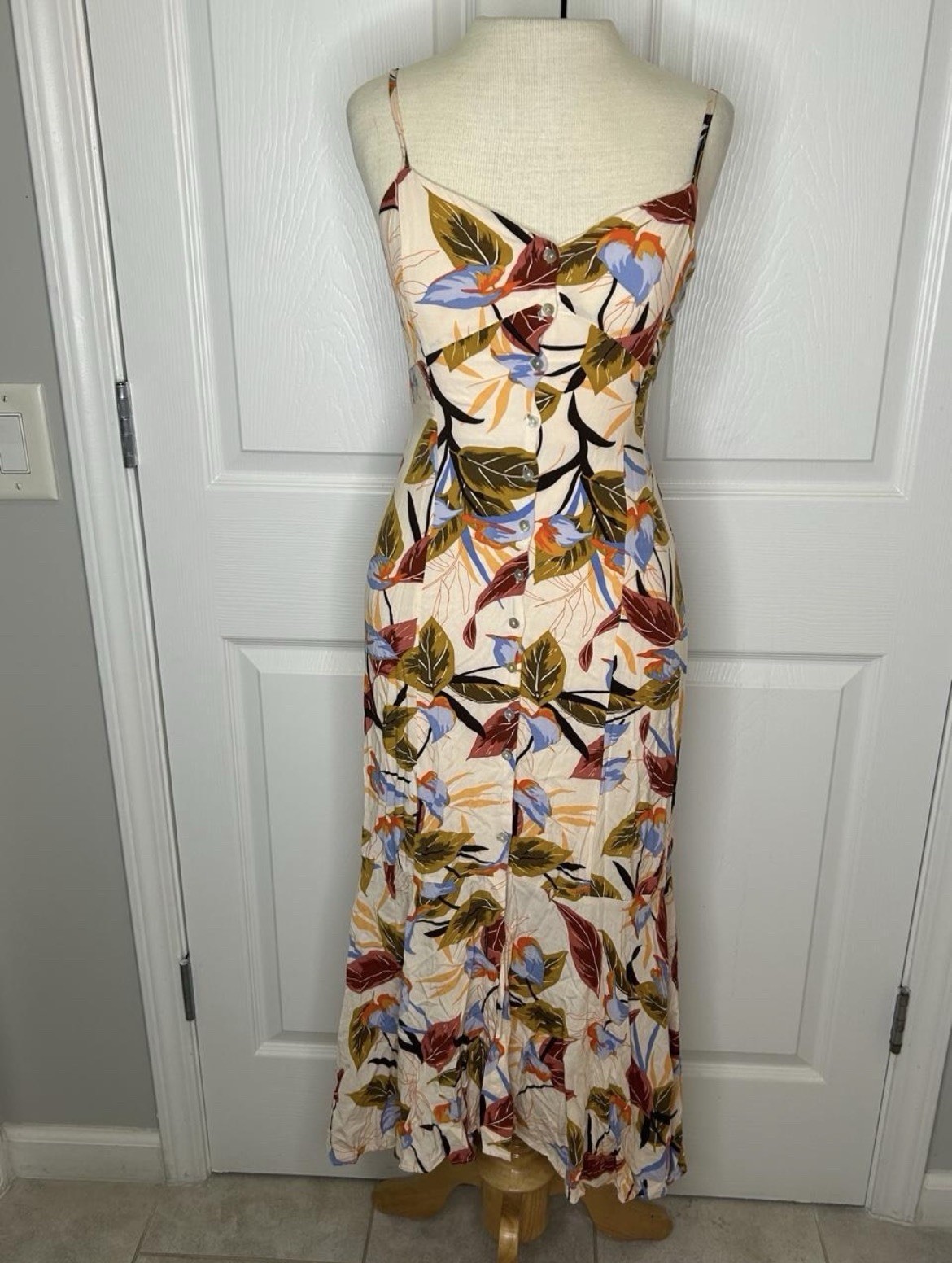 L*Space Ivory Multicolor Floral Sundress V-Neck Spaghetti Strap Midi XS