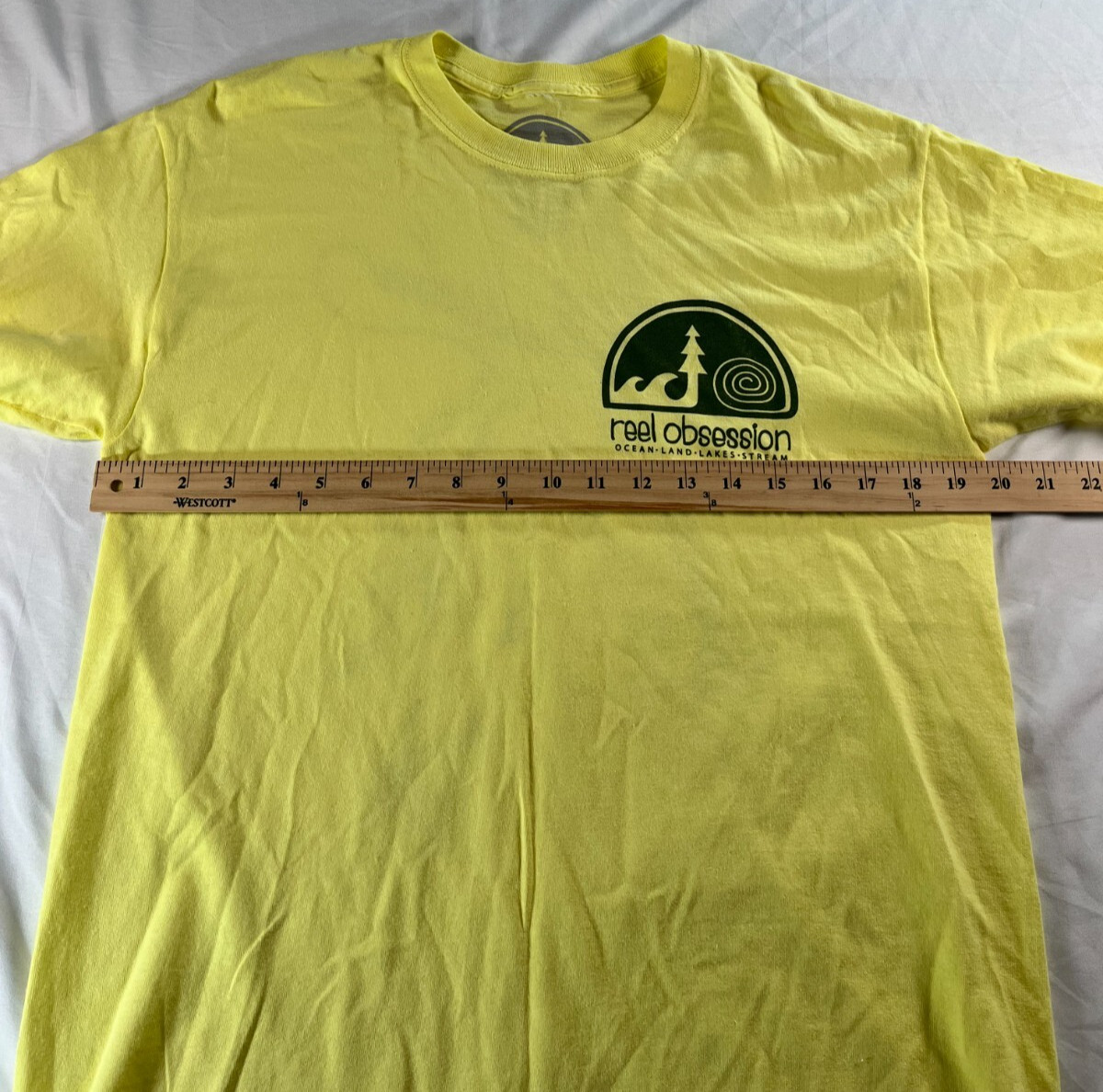 Fishing Shirt Mens Sz Medium Reel Obsession Short Sleeve T Shirt Yellow Trout