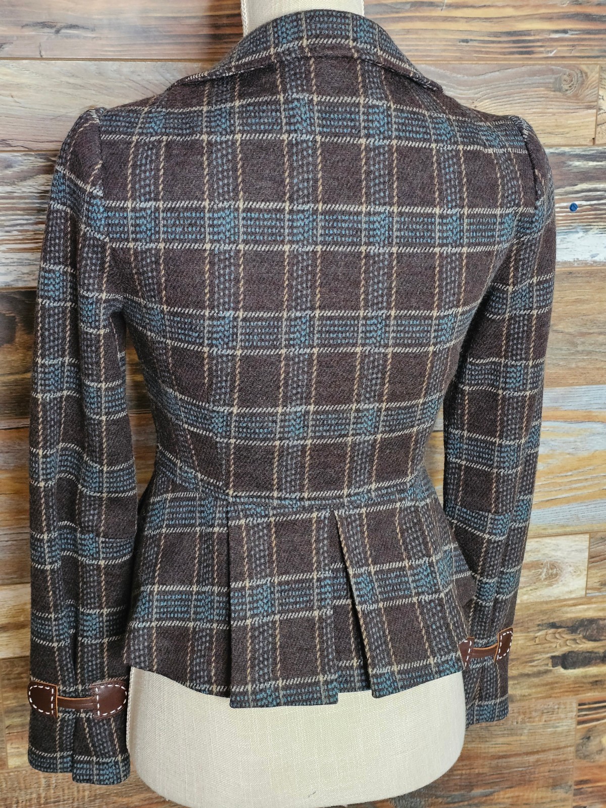 Nanette Lepore Wool Leather Buttons & Sleeve Cuff Rear Ruffles Blazer Jacket 2