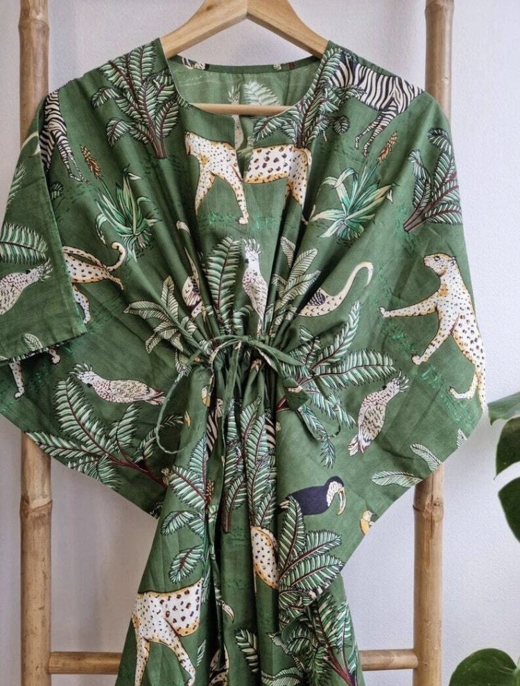 Indian Vintage 100% Cotton Long Beach Maxi Kaftan Dress One Size Caftan Kimono