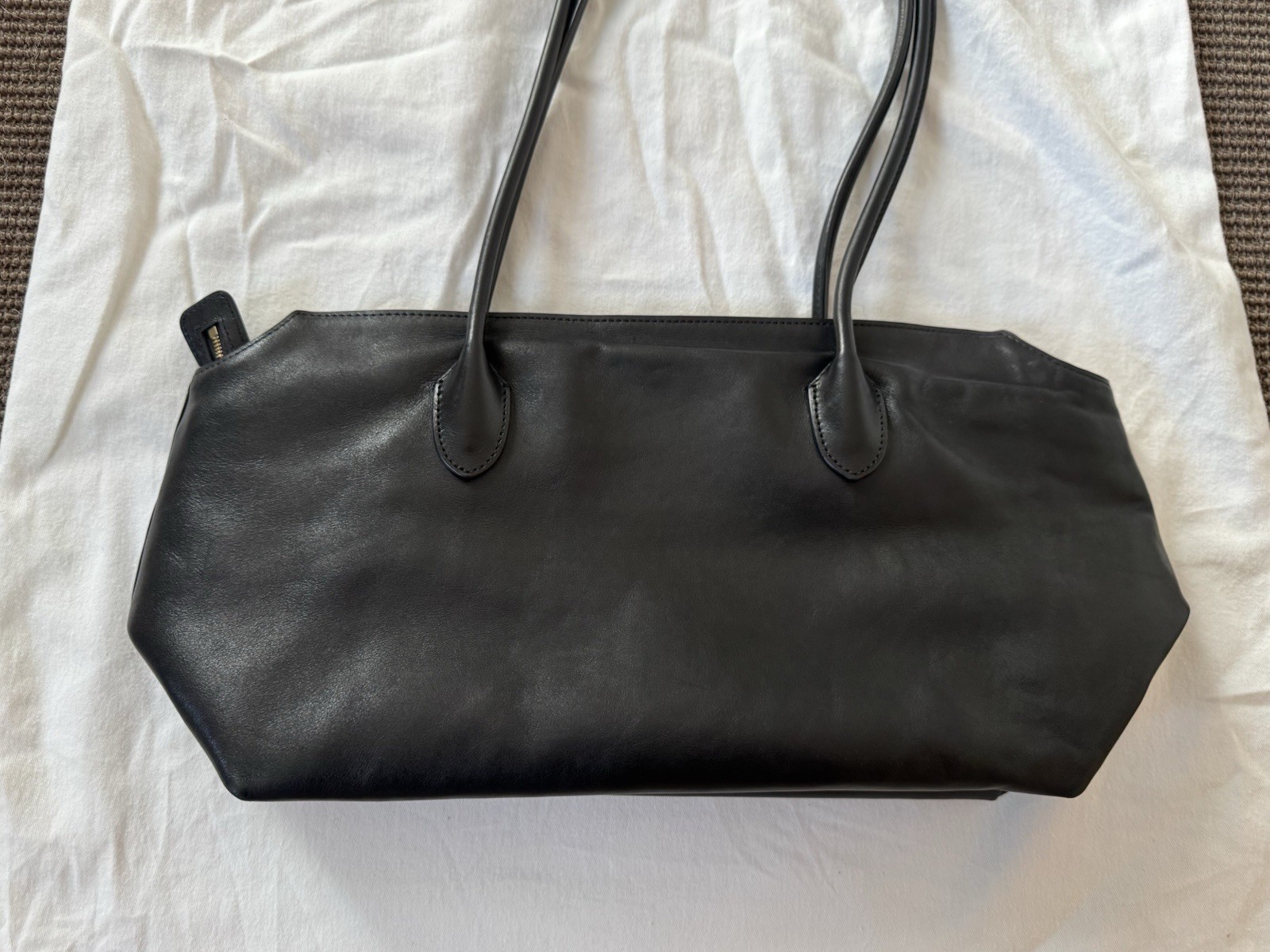 The Row Bag Terrasse Bag in Grain Black Leather Gold Zipper Pre-Owned MSRP $3500