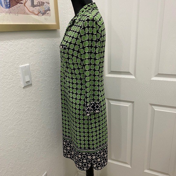 Donna Morgan Geometric Print Shift Dress Size 6 | Green & Navy Career Dress