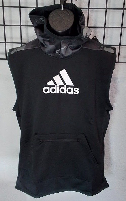 Men’s Adidas AEROREADY Sleeveless Hoodie Black Camo GC8272 Gym Training Pullover