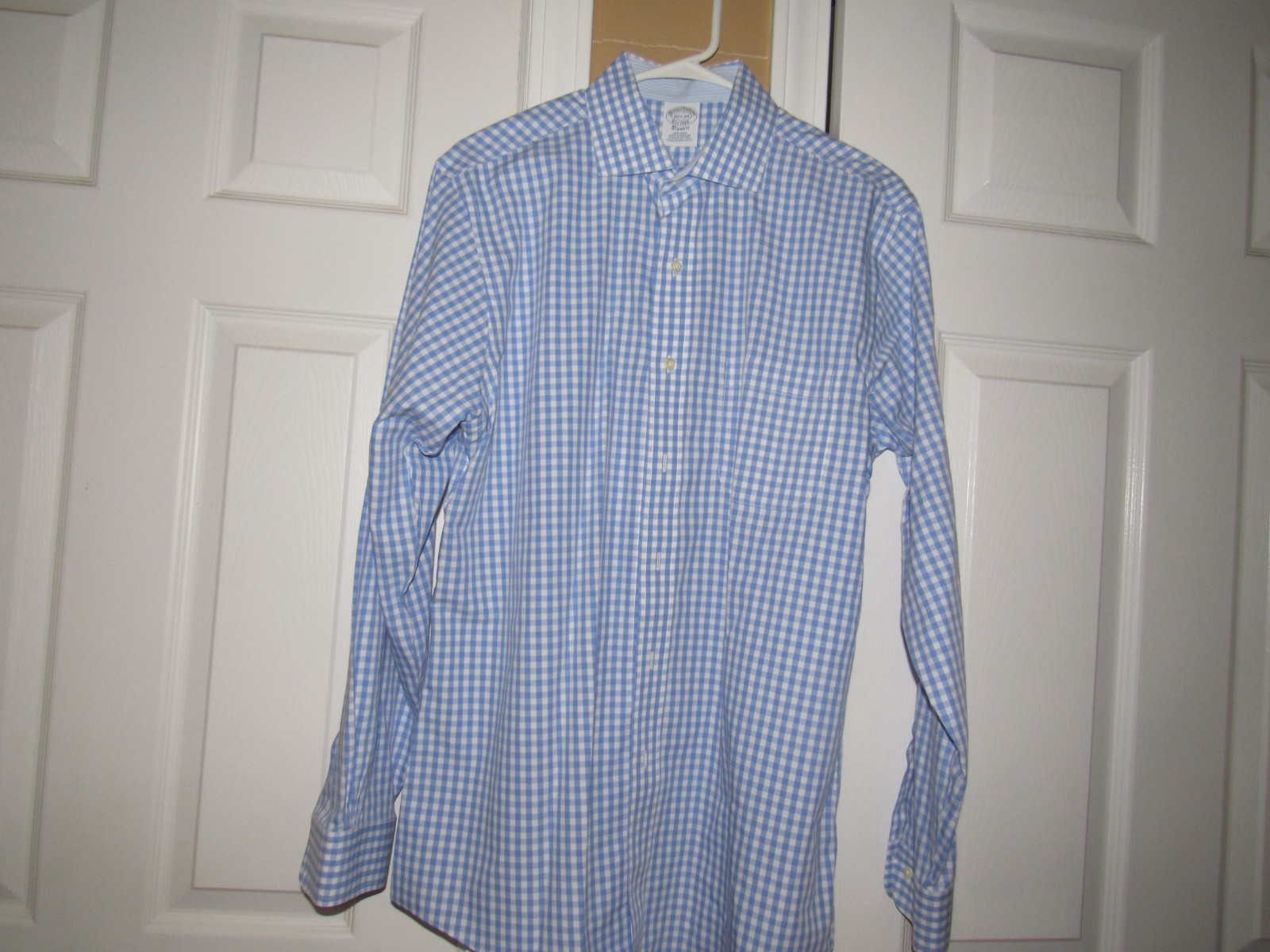 BROOKS BROTHERS Men’s 15 1/2 34 Classic Dress Shirt Blue White Check NON IRON