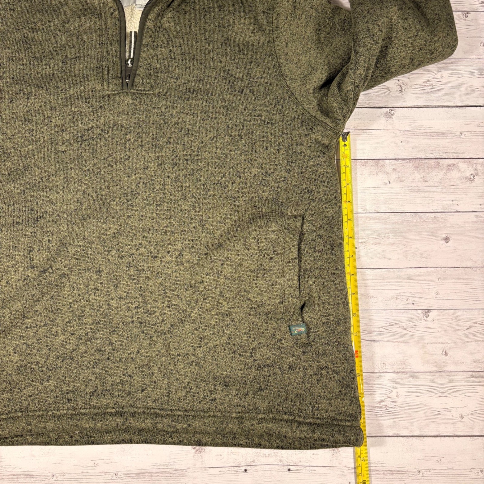 Orvis Mens Quarter Zip Sherpa Lined Sweater Pullover Olive Green Marl Medium