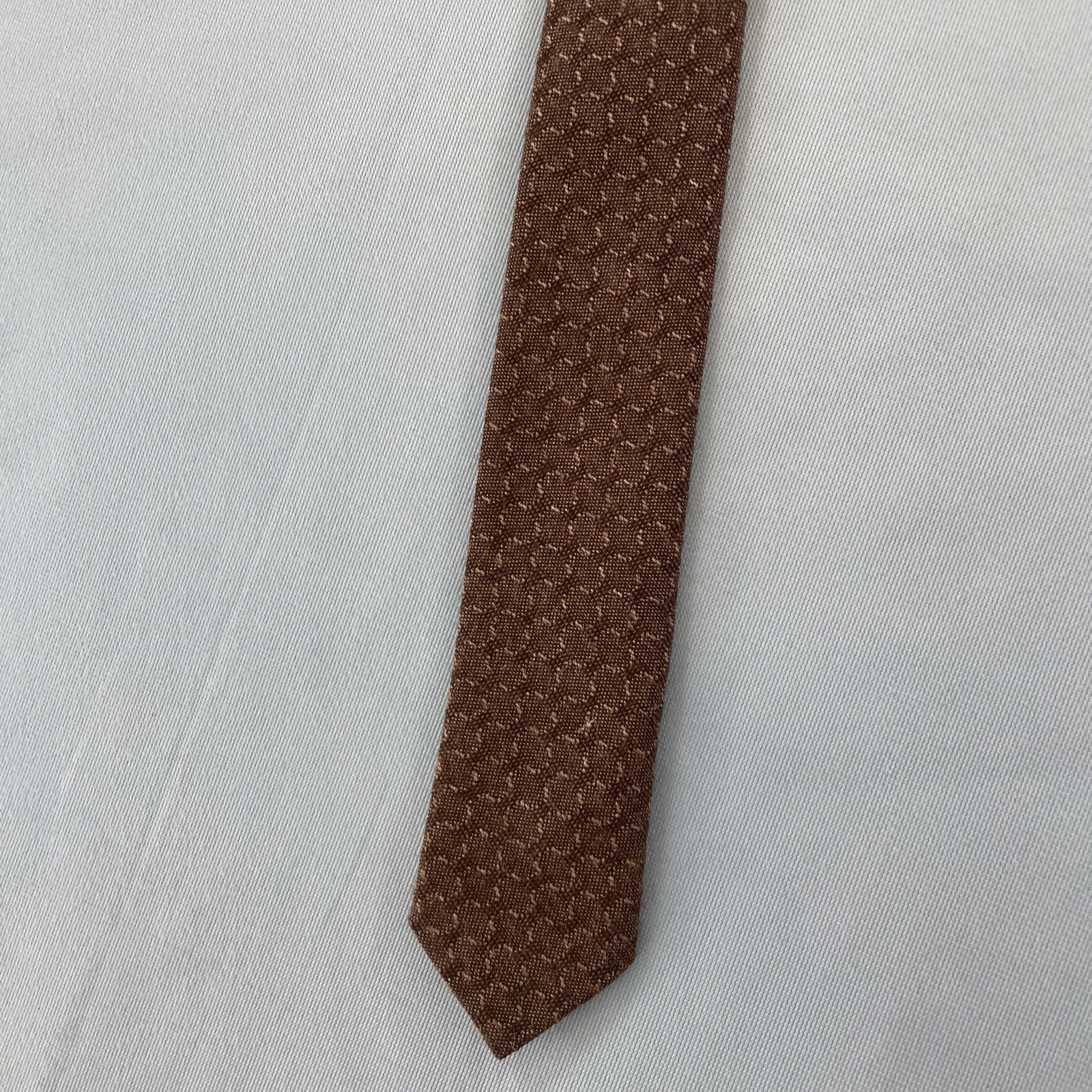 Vtg 60s Tie Wool Cotton Necktie Brown Woven MCM Deco Texture Cloth Cravat 2×53