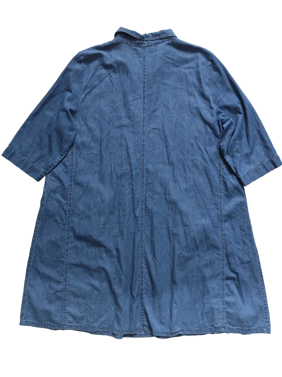 Alembika 4 Light Denim Green Stitch Collared V Neck 3/4 Sleeve Pockets Dress XL