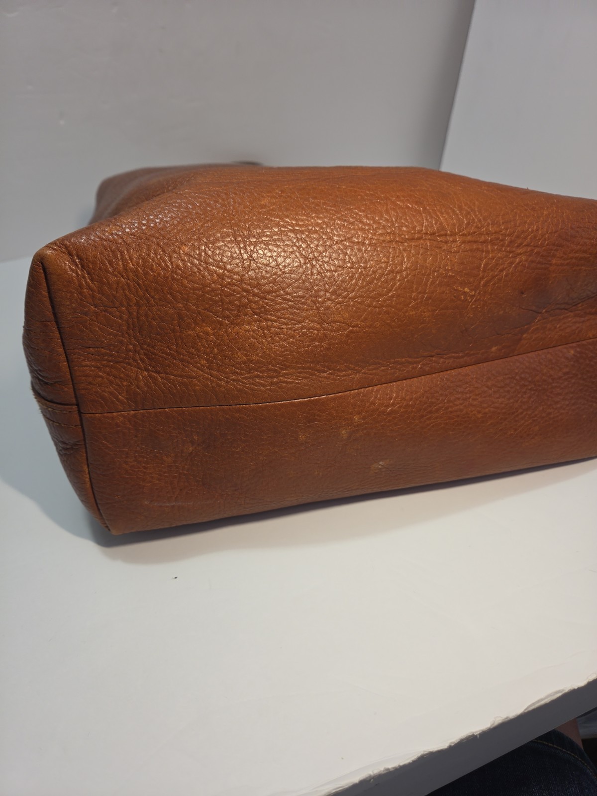 Madewell Cognac Brown Pebbled Leather Tote Bag Double Handle Carryall