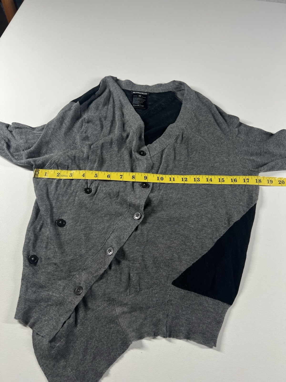 Ann Demeulemeester Sweater Cardigan Gray Black Asymmetrical Buttons Size 42