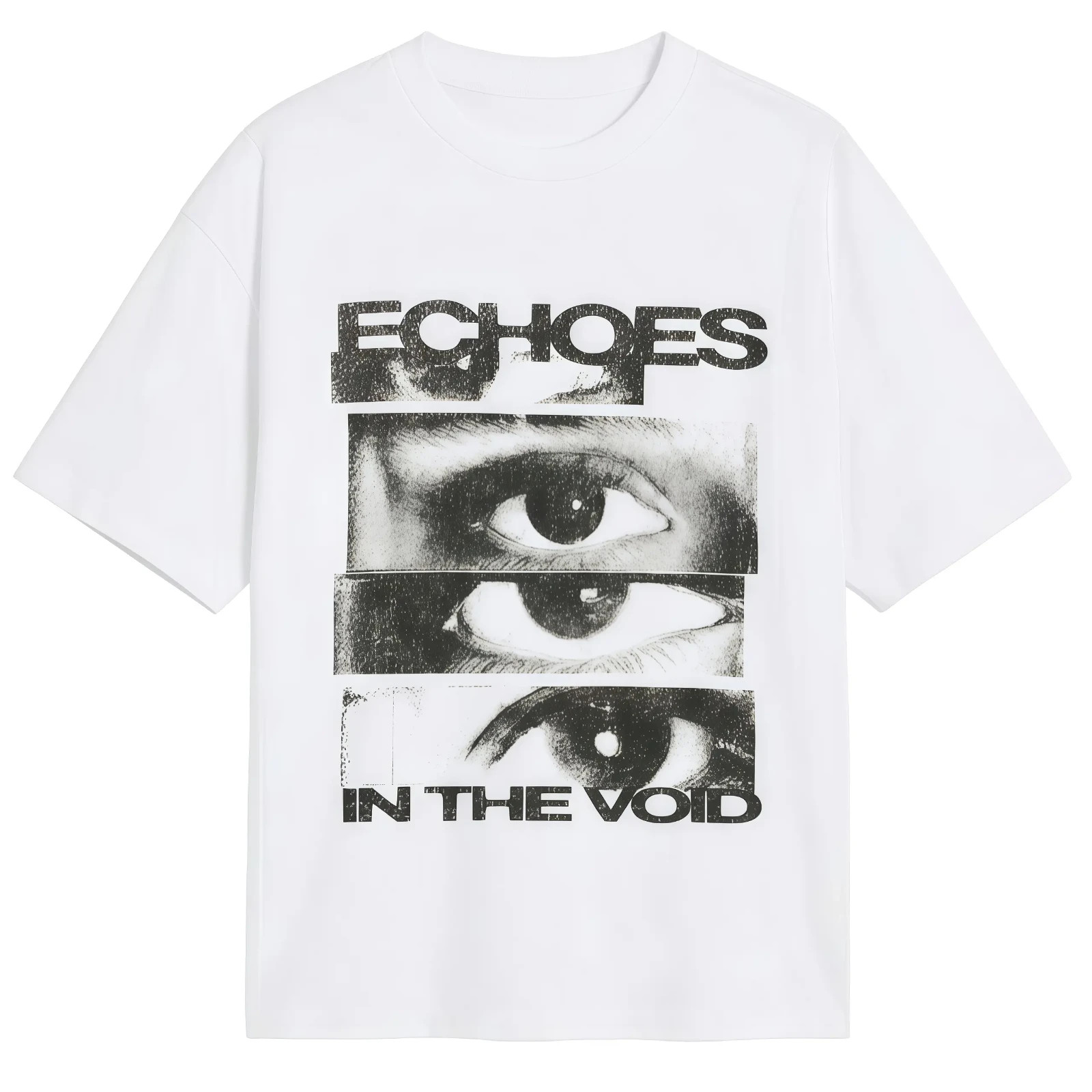 Echoes In The Void Glitch Eye Retro Graphic Unisex Cotton Crewneck Tee