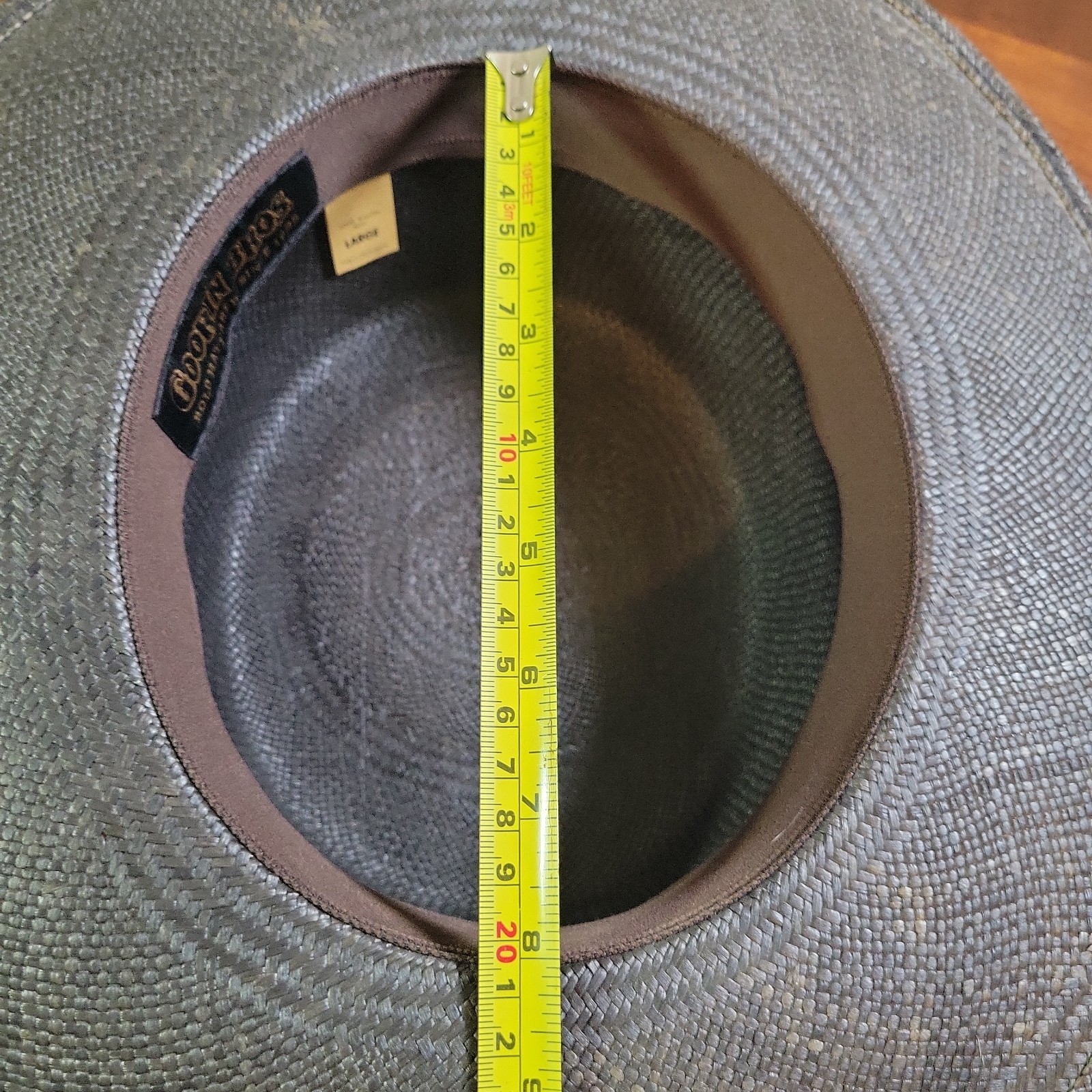 Goorin Bros Charcoal Flat Brim Panama Fedora Hat Toquilla Straw Boater 23″ 7 3/8