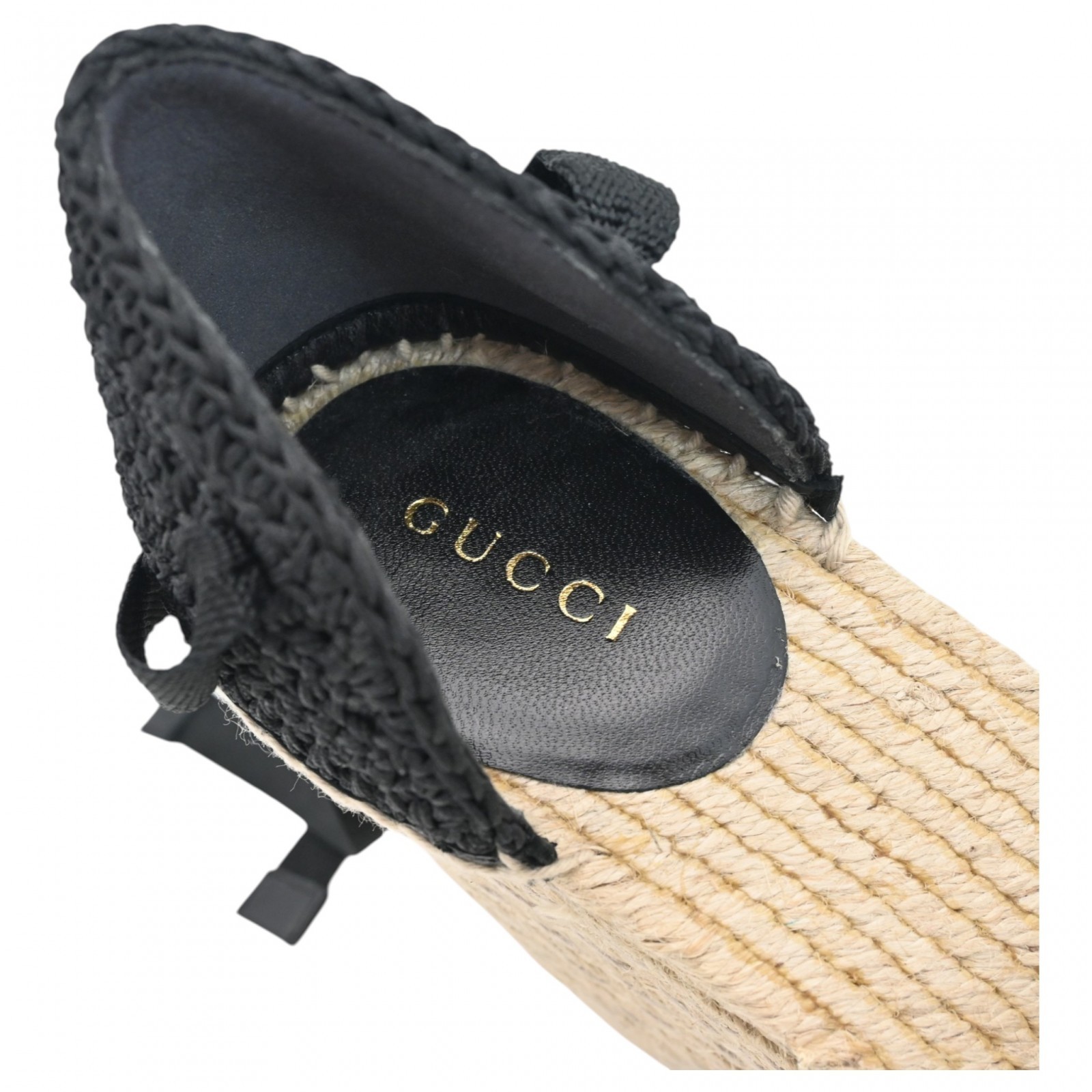 Auth GUCCI GG Marmont Espadrille Wedge Sole Sandals Black × Beige gu8934ns