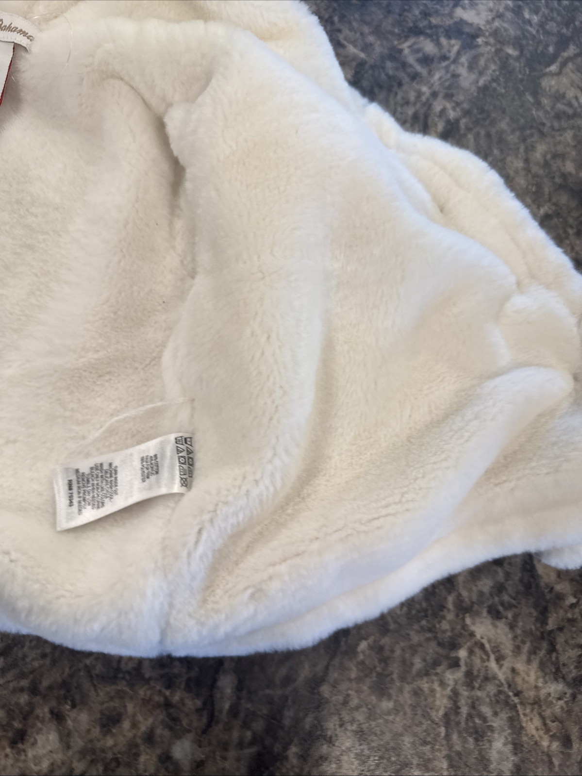 “Tommy Bahama” 3-6 Month White Knitted A Sharpa Fur Coat Hood *Stain