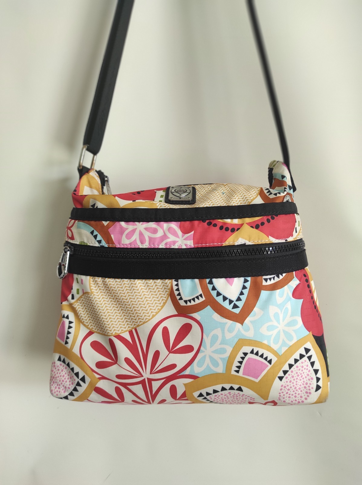 Brighton Pink Mod Retro Printed Fabric Shoulder Bag Lightweight, W 11″,H 9″,D 4″
