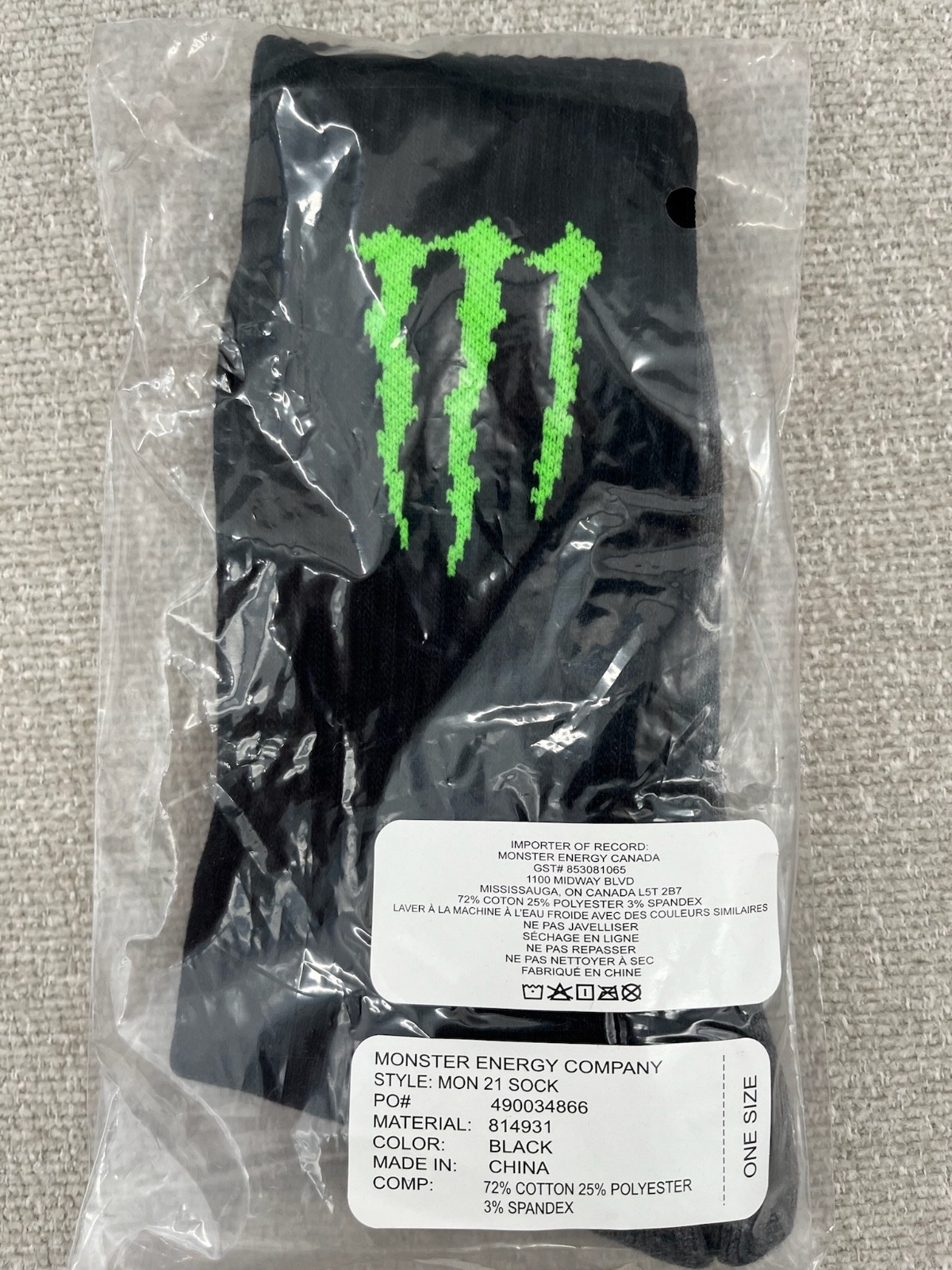 Monster Energy Company Crew Socks Men’s One Size Black Logo Ribbed Casual Wear