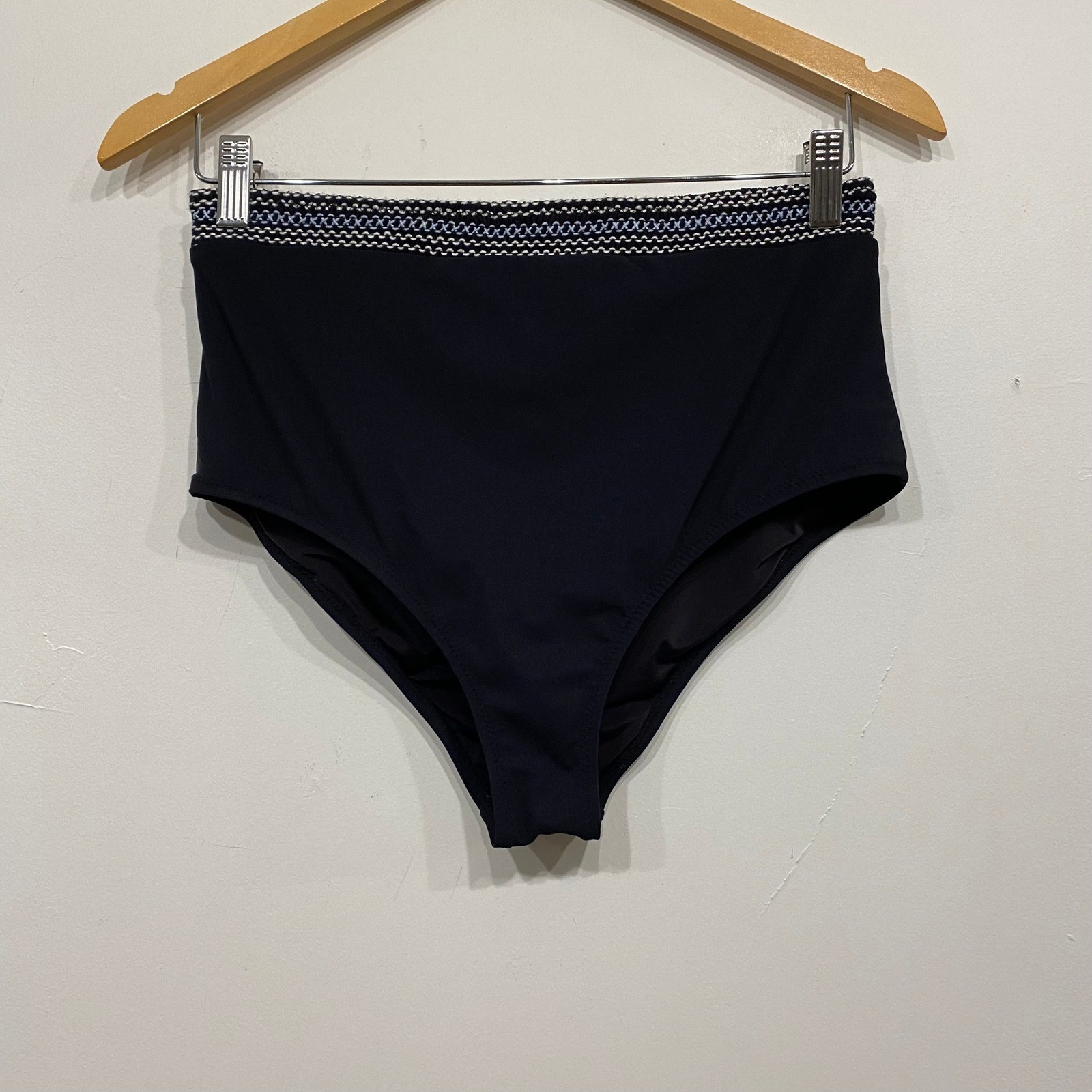 Kisuii Womens Black Smocked Waist High Waisted Bikini Bottoms Size Large L