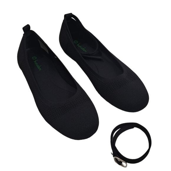 Burudani Black Knit Mary Jane Round Flats Women’s Size 7.5 Comfort Slip-On Shoes