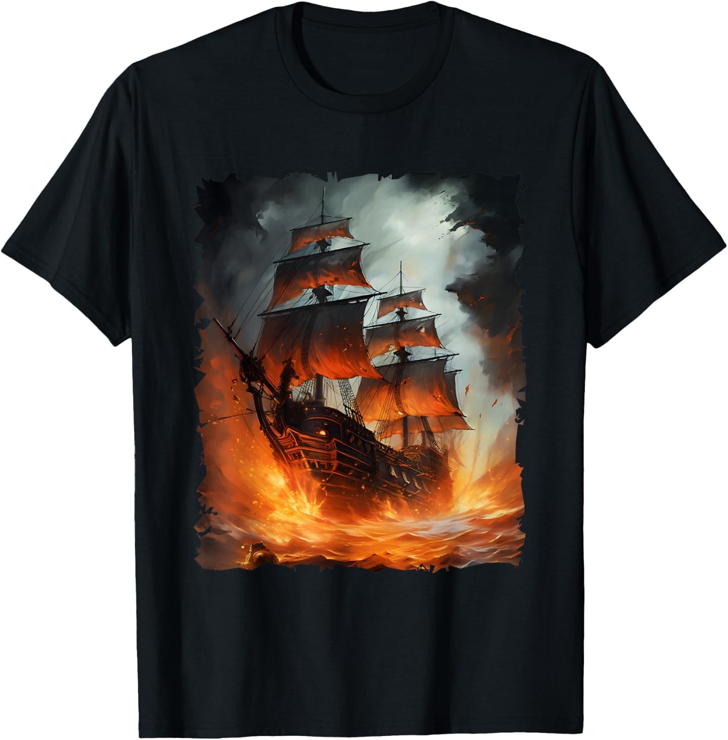 Colorful Pirate Ship Sailing Storm Ship Sails T-Shirt