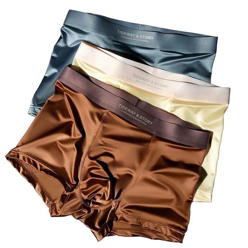 4pcs Men’s Underwear Ice Silk High-end Men’s Light Luxury Satin Silk Breathable