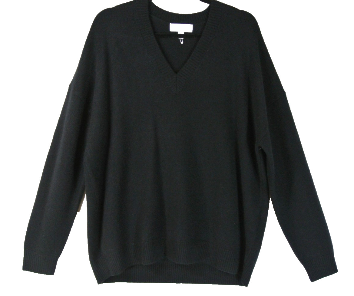 NEW, Nordstrom V-Neck Wool/ Cashmere Sweater in Black Sz L #S8245