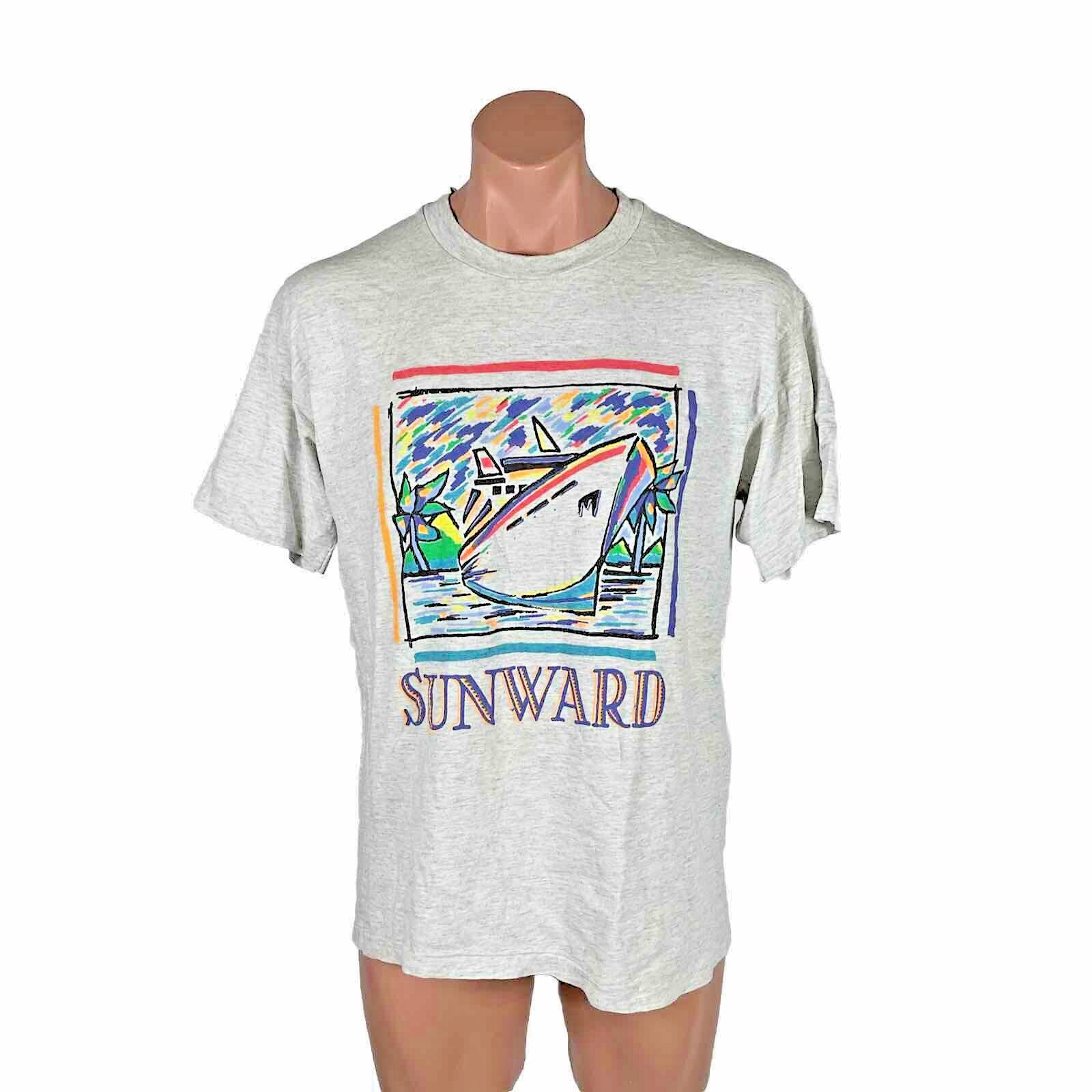 Vintage SUNWARD Retro watercolor Yacht Boat Sailing t-shirt Large USA MADE